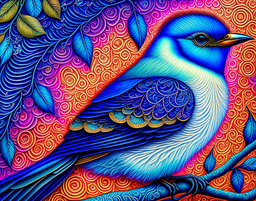 Colorful Bird Illustration with Intricate Patterns on Warm Background