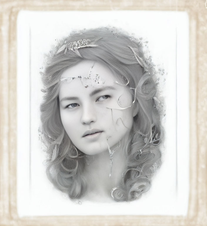 Monochromatic Vintage Portrait with Decorative Headpiece