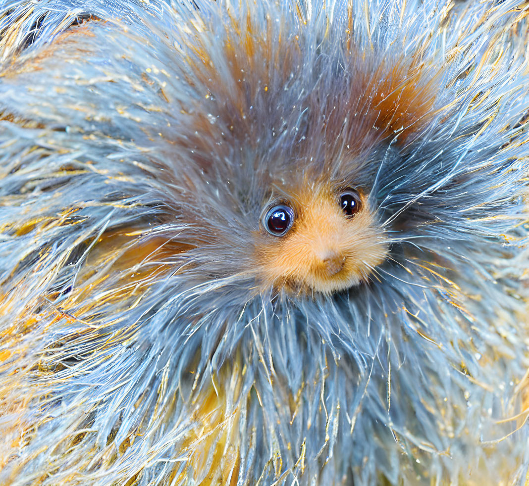 Plush Toy with Shiny Blue and Orange Fur