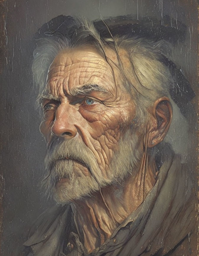 Elderly man portrait with intense eyes and somber tone