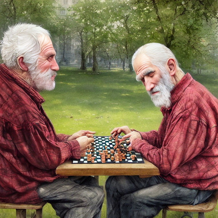 Elderly Men Playing Checkers in Park