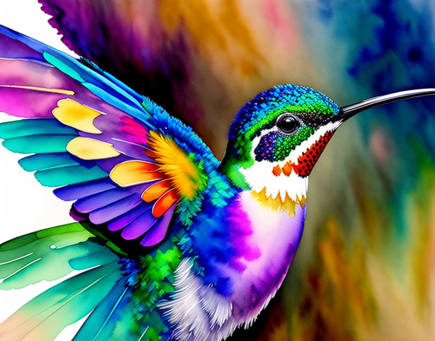 Colorful digital painting of a vibrant hummingbird in vivid hues