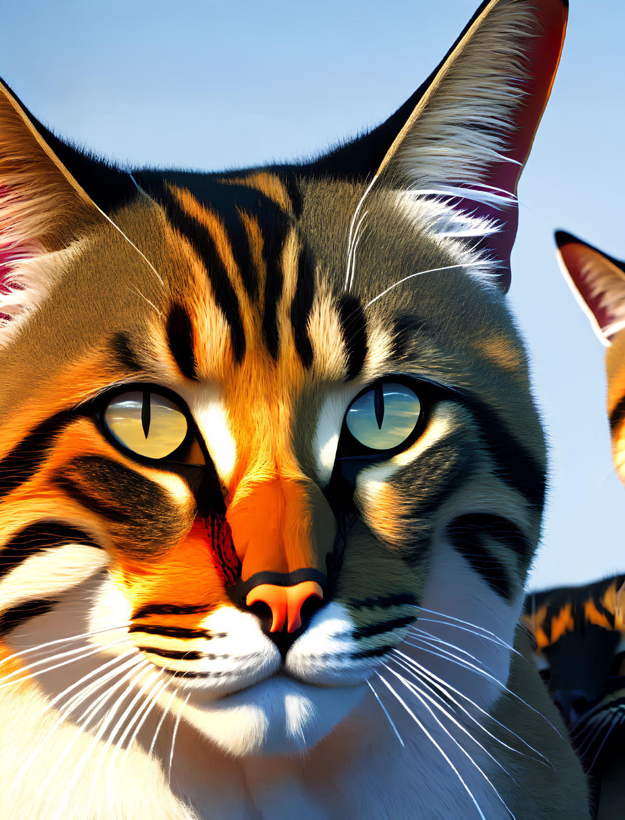 Detailed Stylized Cat Illustration with Orange and Black Stripes