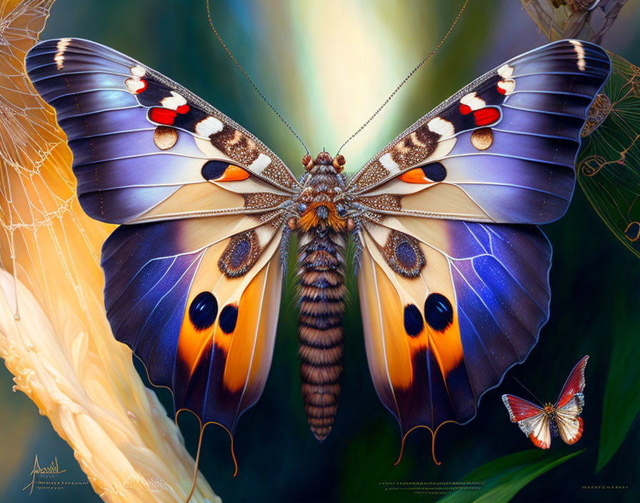 Colorful Butterfly with Detailed Patterns and Spots on Soft Background