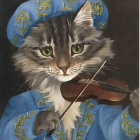 Cat with human-like features in Van Gogh's 'Starry Night' inspired outfit