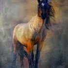 Colorful white horse illustration on grey background