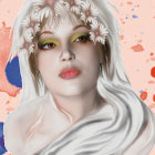 Fantasy portrait of a young character with pale skin, blue eyes, white hair, and elfin