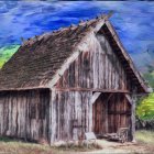 Moss-Covered Wooden Cottage in Misty Forest