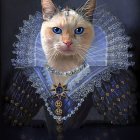 Regal cat digital illustration with blue eyes and floral ruff