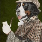 Dog Wearing Tweed Suit and Hat with Monocle in Human-like Pose