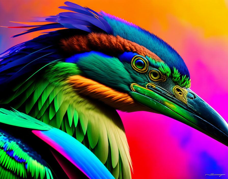 Colorful Bird with Blue, Green, and Orange Iridescent Feathers