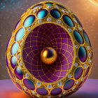 Intricate 3D rendered ornate egg with golden patterns and jewel-toned details