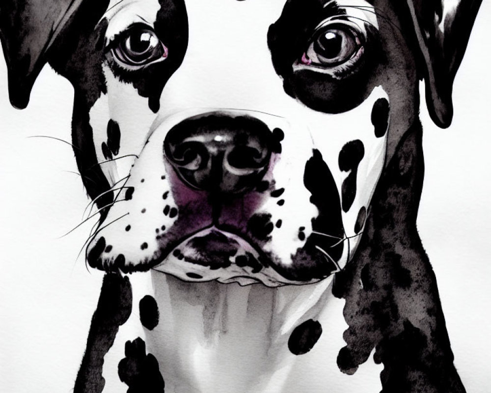 Monochromatic drawing of Dalmatian dog with unique spots