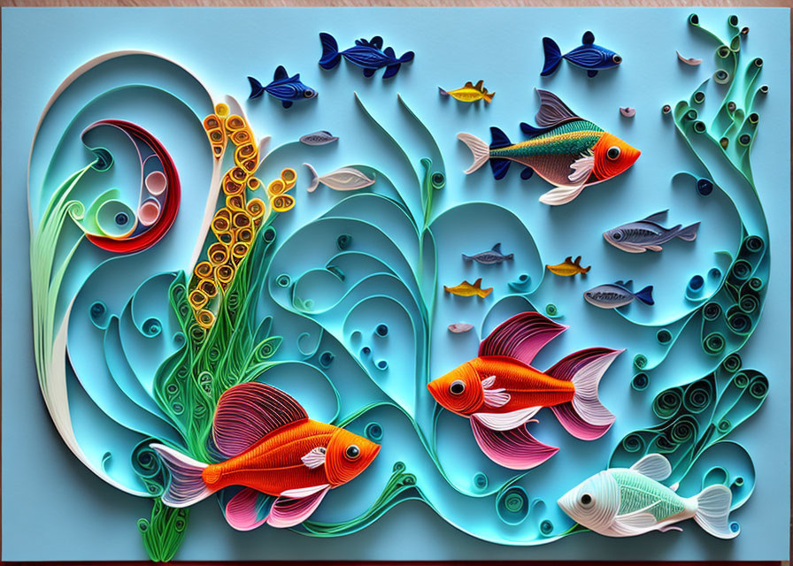 Colorful Underwater Paper Art with Fish and Coral in Quilling Technique