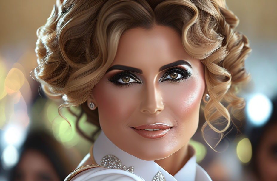 Blonde woman with styled curls and white outfit illustration