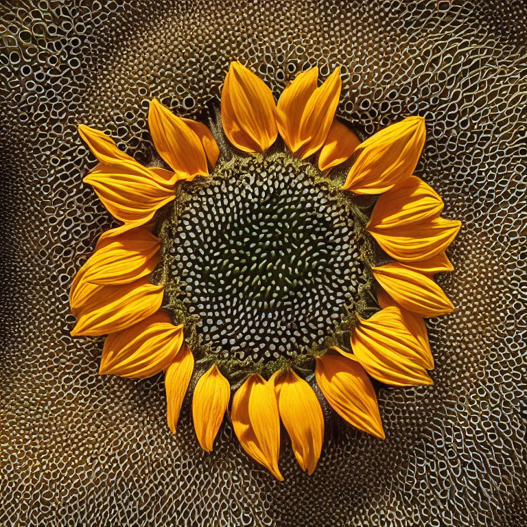 Bright yellow sunflower on textured honeycomb background