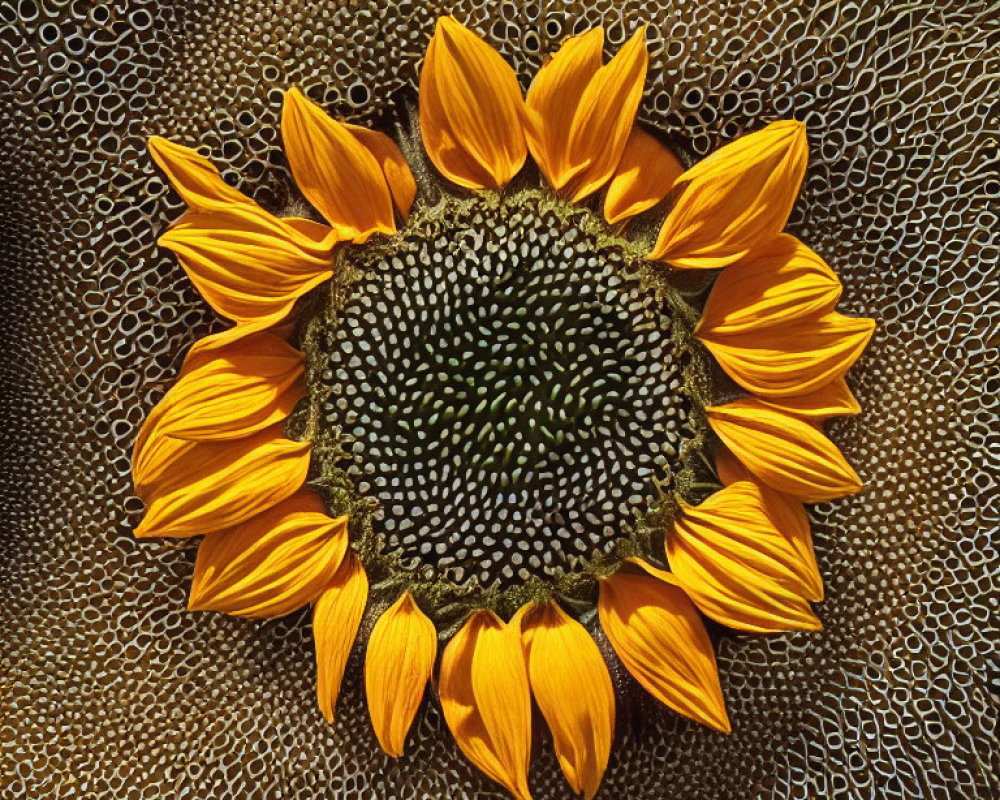 Bright yellow sunflower on textured honeycomb background