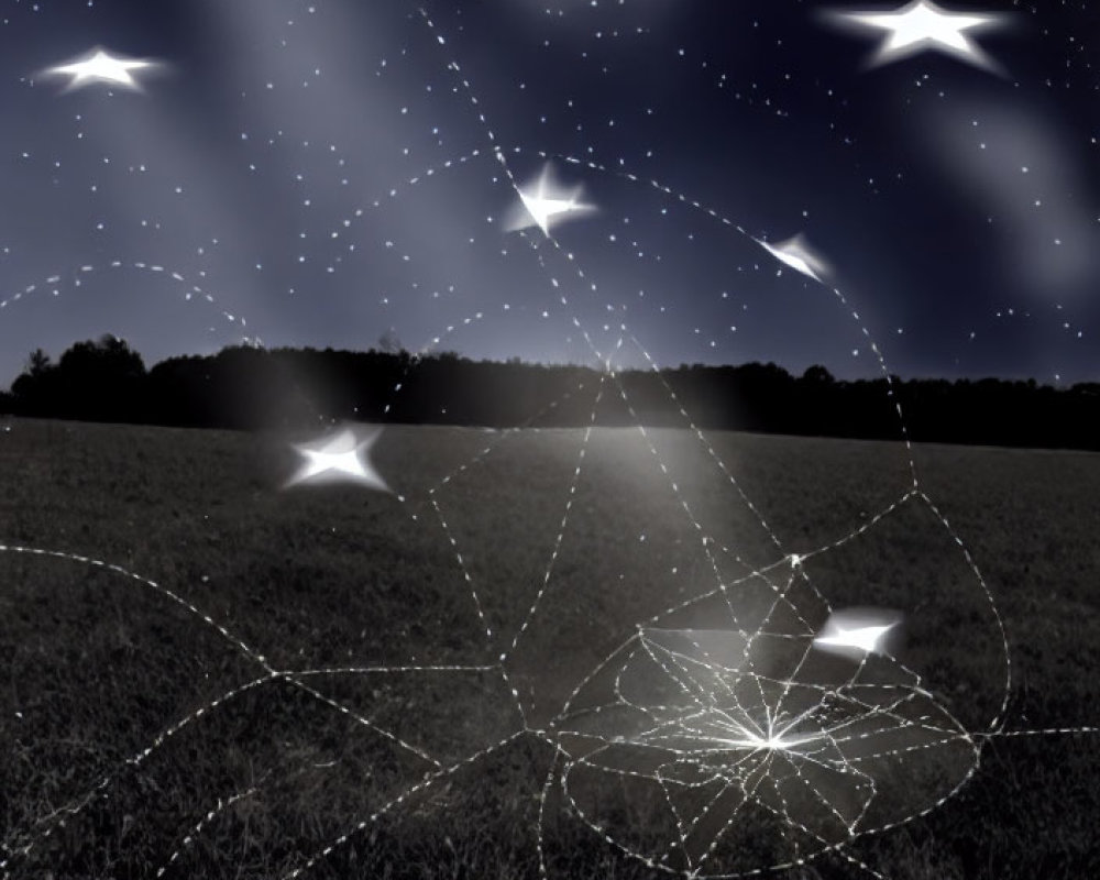 Night Sky Digital Art: Stars Connected by Glowing Lines in Geometric Shapes