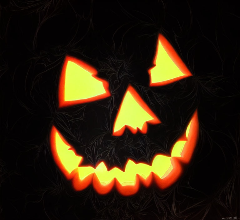 Glowing jack-o'-lantern with menacing face on dark background