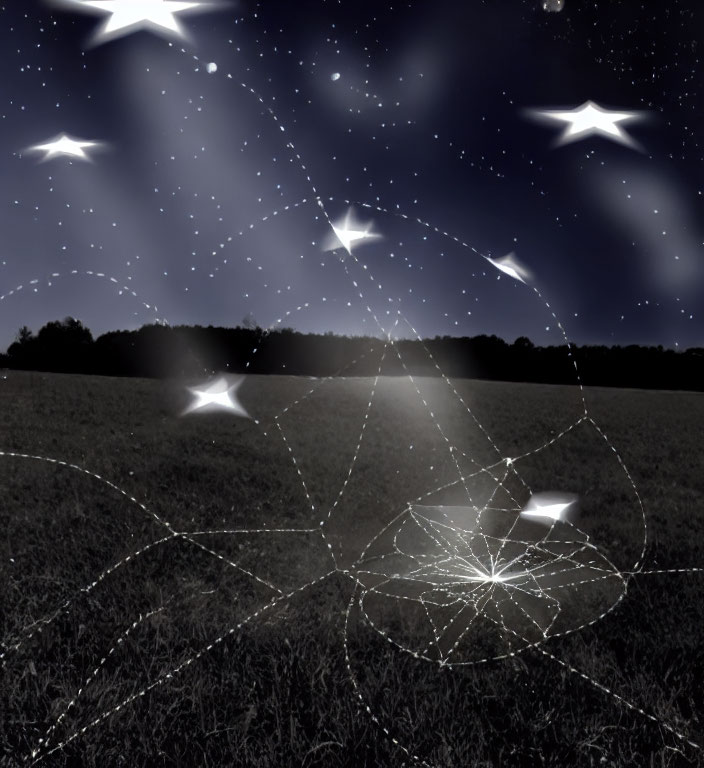 Night Sky Digital Art: Stars Connected by Glowing Lines in Geometric Shapes