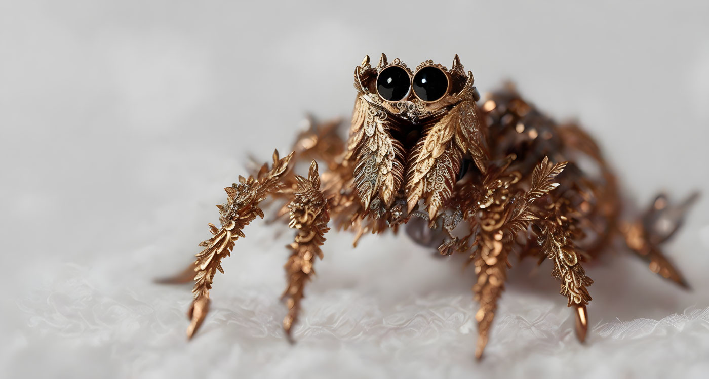 Jumping spider with prominent eyes and metallic body on white background