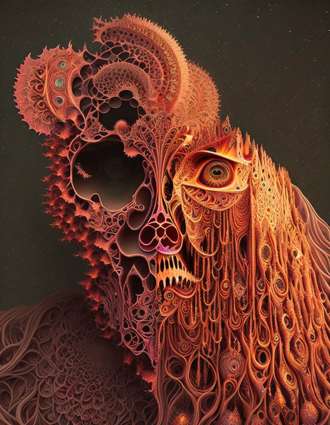 Abstract Warm-Colored Fractal Design of Lion-Like Creature