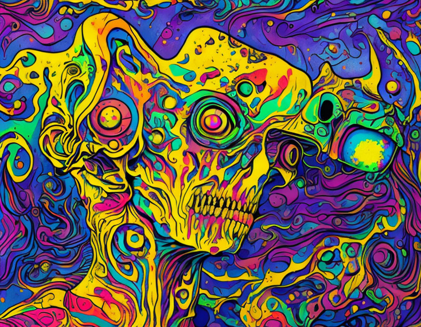 Colorful Psychedelic Skull Artwork with Swirling Patterns