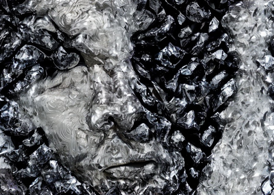 Monochrome abstract art: Face obscured by crystal structure