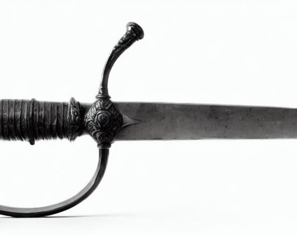Ornate Antique Dagger with Straight Blade & Dark Wrapped Handle