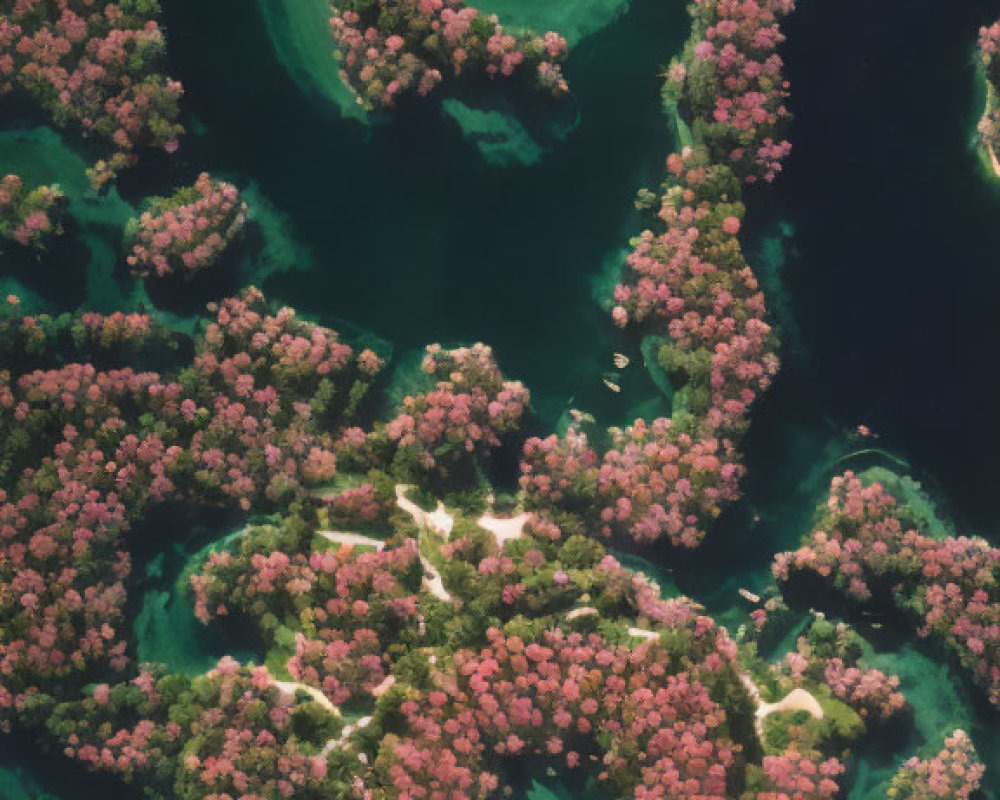 Lush Green Archipelago with Circular Formations in Turquoise Waters