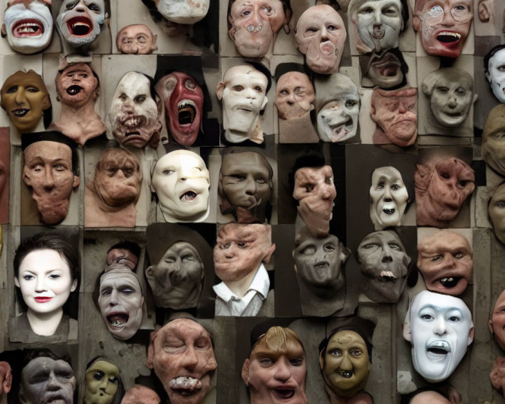 Diverse masks with varied expressions and features