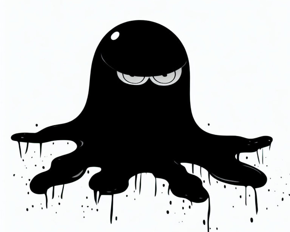 Cartoon octopus with dripping ink body on white background