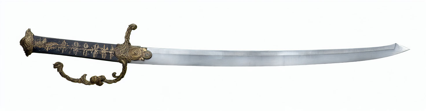 Detailed Curved Sword with Ornate Handle and Patterns