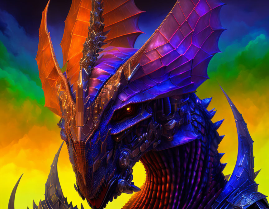 Vivid Dragon Digital Artwork with Blue and Purple Scales