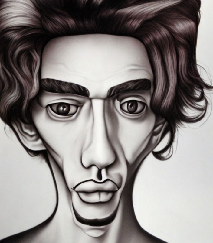 Monochromatic stylized portrait with exaggerated features