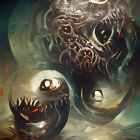 Fantasy Illustration of Tentacled Creatures with Multiple Eyes