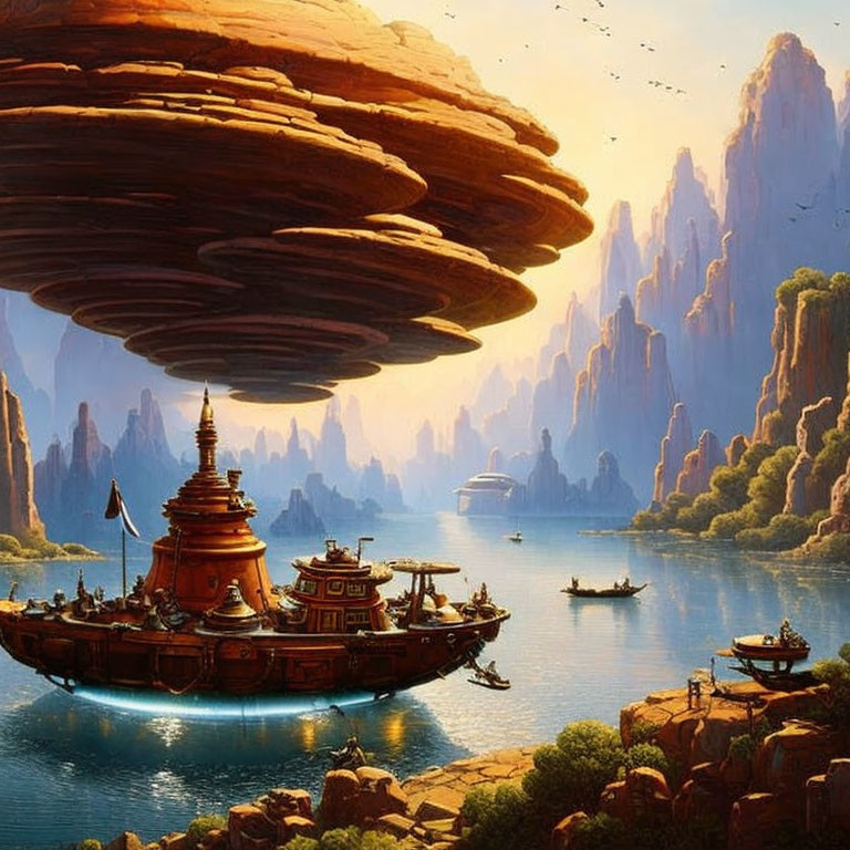 Fantastical landscape with towering rock formations and tranquil river