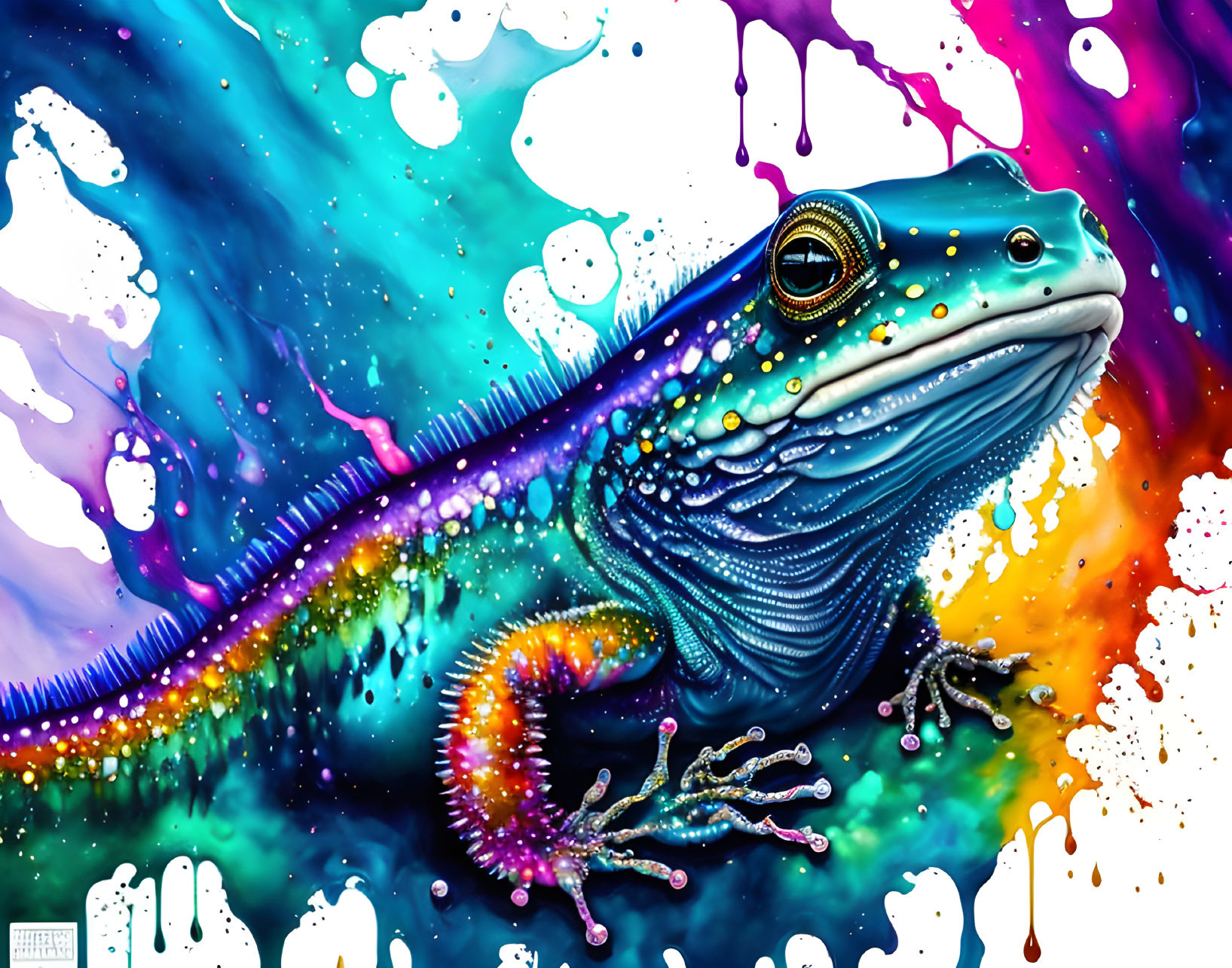 Multicolored digital art: Intricate lizard patterns on vibrant background