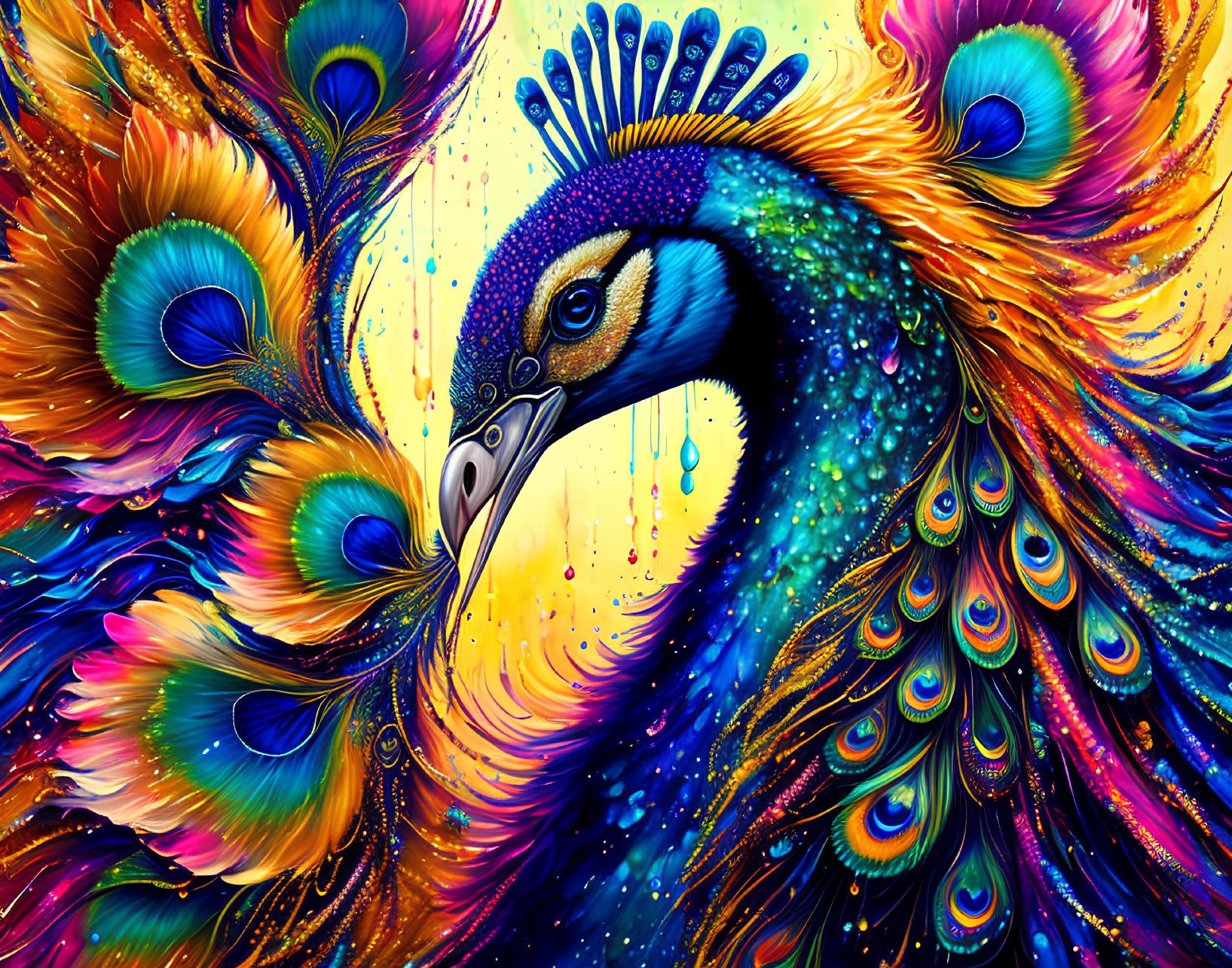 Colorful Peacock Illustration with Intricate Details