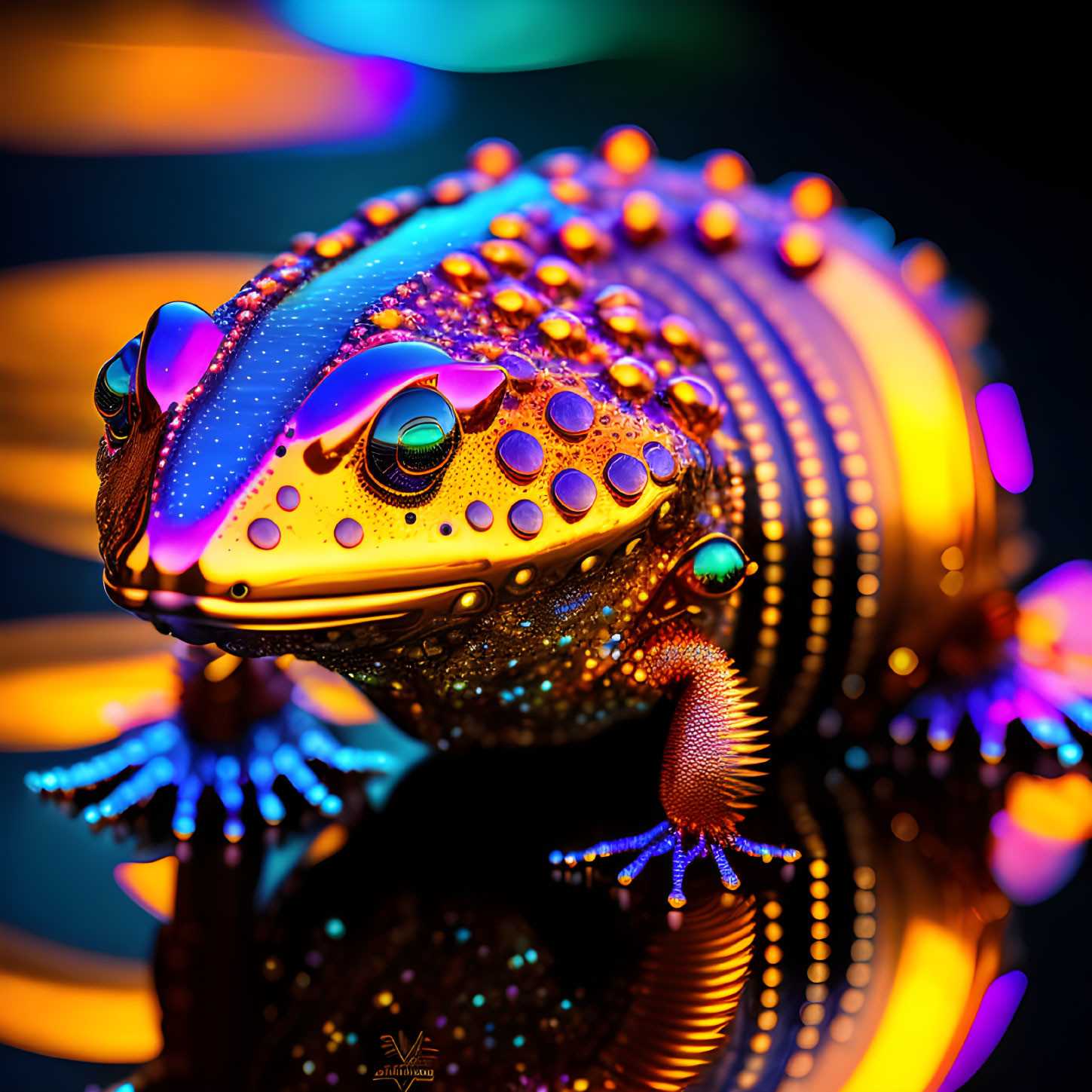 Colorful Stylized Frog Image with Neon Hues and Digital Textures