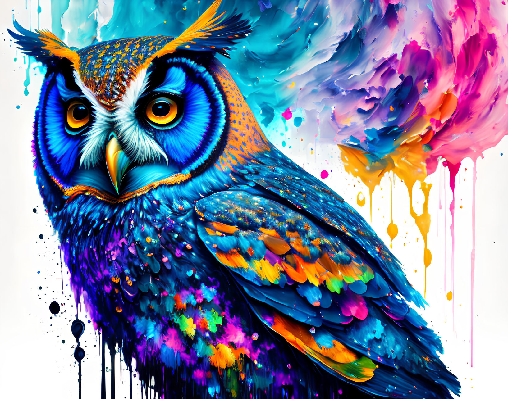 Colorful Abstract Owl Artwork with Vibrant Splash Background