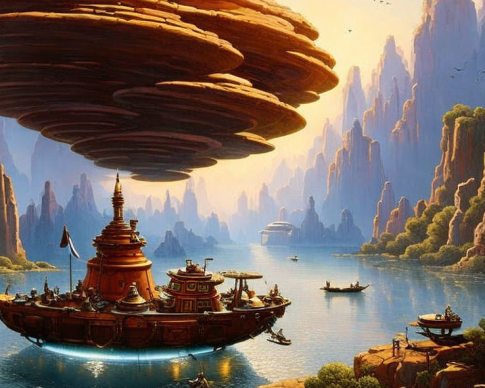 Fantastical landscape with towering rock formations and tranquil river