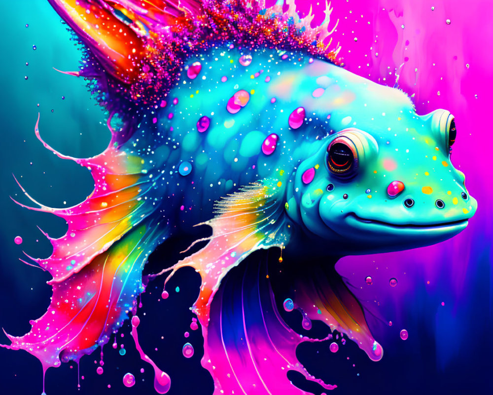 Colorful Fantastical Fish Art with Neon Colors and Glittering Textures