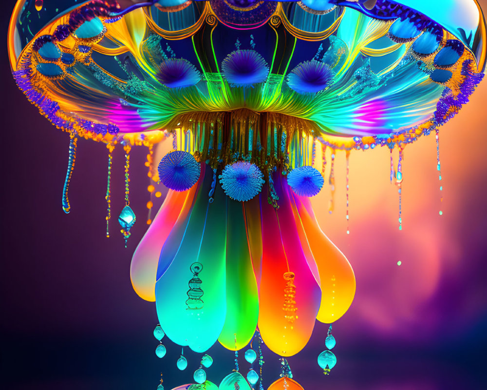 Colorful Fantasy Jellyfish Artwork with Ornate Patterns and Beads