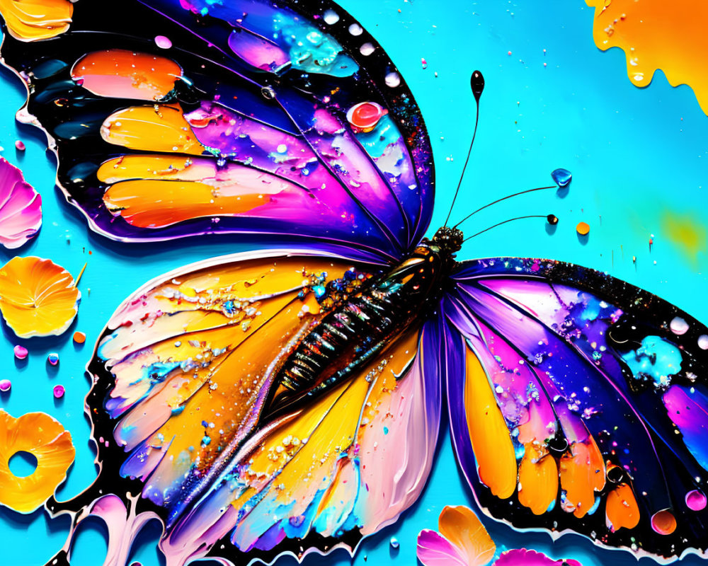 Colorful Stylized Butterfly Art on Turquoise Background