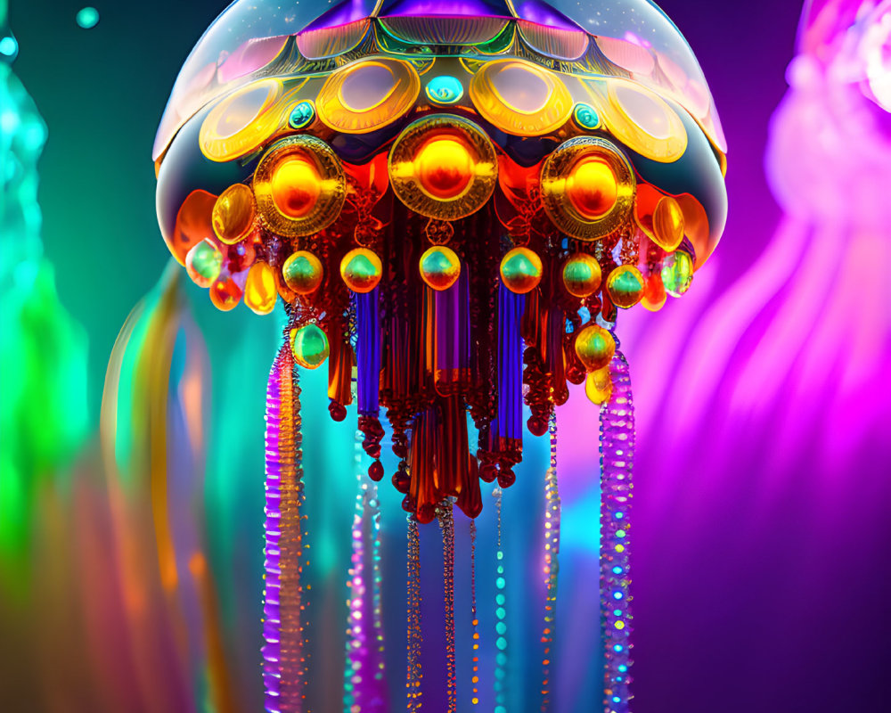 Colorful Digital Artwork Featuring Glowing Jellyfish Entity