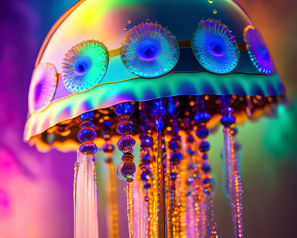 Colorful Jellyfish Digital Art with Rainbow Dome and Tendrils