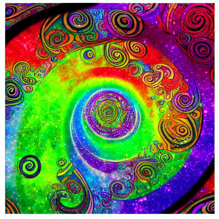 Colorful Psychedelic Swirls with Galaxy Background Spiral Effect