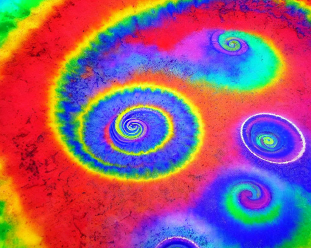 Colorful Psychedelic Pattern with Concentric Circles and Swirling Spirals