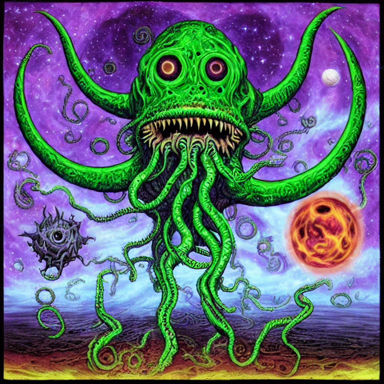 Colorful Octopus-Like Creature with Tentacles in Cosmic Scene